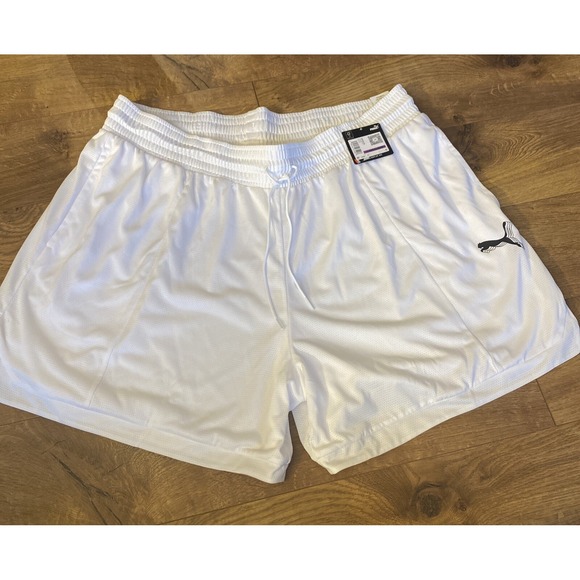 Puma Basketball Shorts Women's XXL Foundation Draw String Shorts White‎ Mesh - Picture 1 of 2